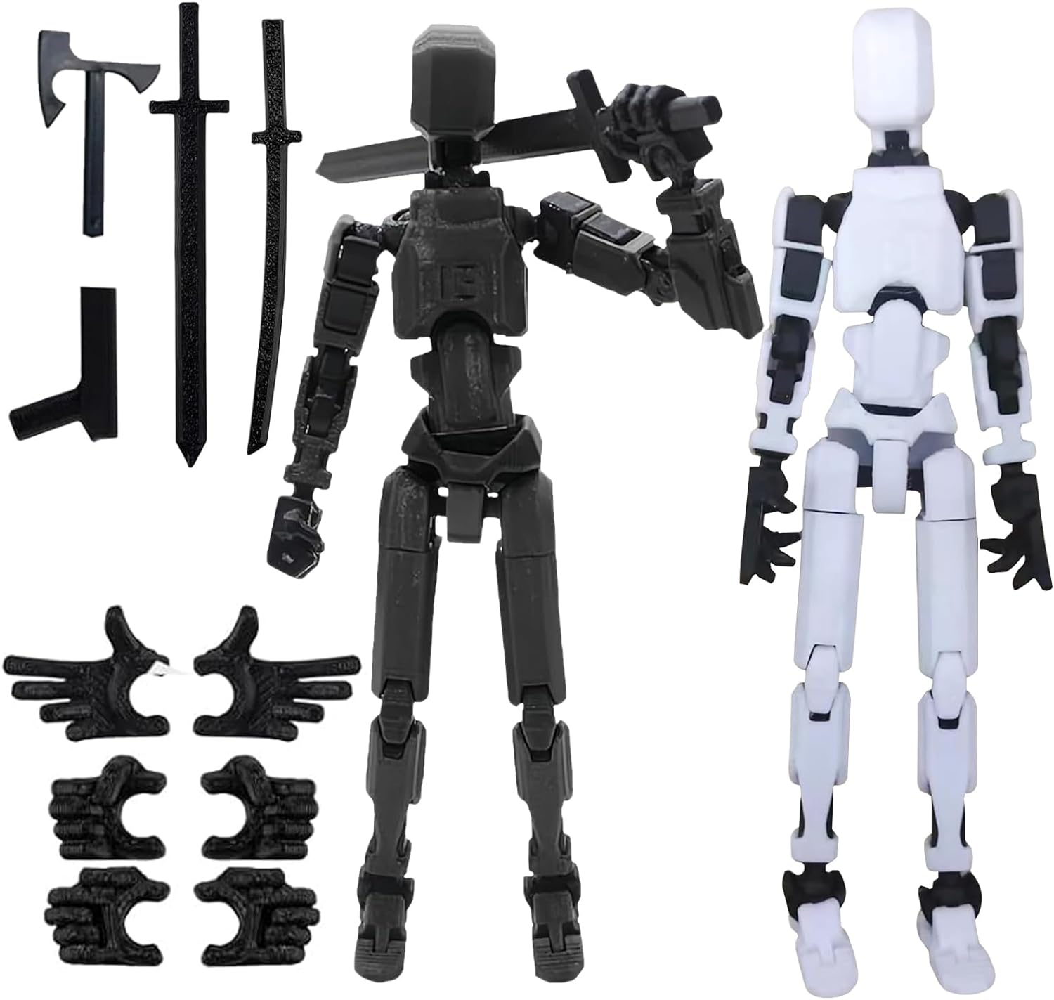 XRHOT 2Pcs Lucky T13 Action Figures - With Weapon Multi - Jointed Movable Robot with 3D Printed Mannequin - PVC Model - Desktop Decorations for Action Figures for Game Lovers (Black＆White) - Amazing Gadgets Outlet