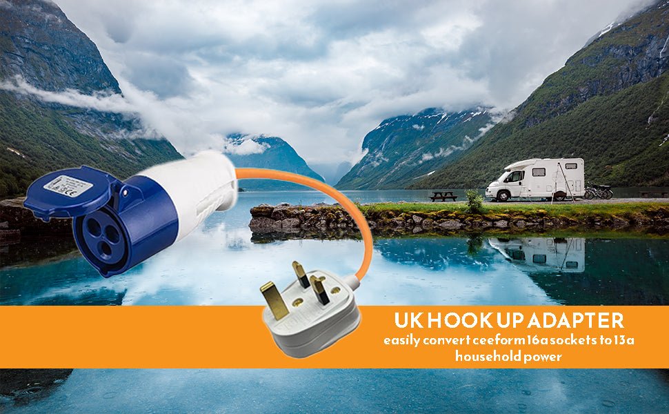 Xtremeauto 16amp to 13amp Adapter Caravan Hook Up Cable 240V 3 Pin UK Electric Hook Up For Camping, Caravan, Campervan Mains To UK Plugs - Amazing Gadgets Outlet