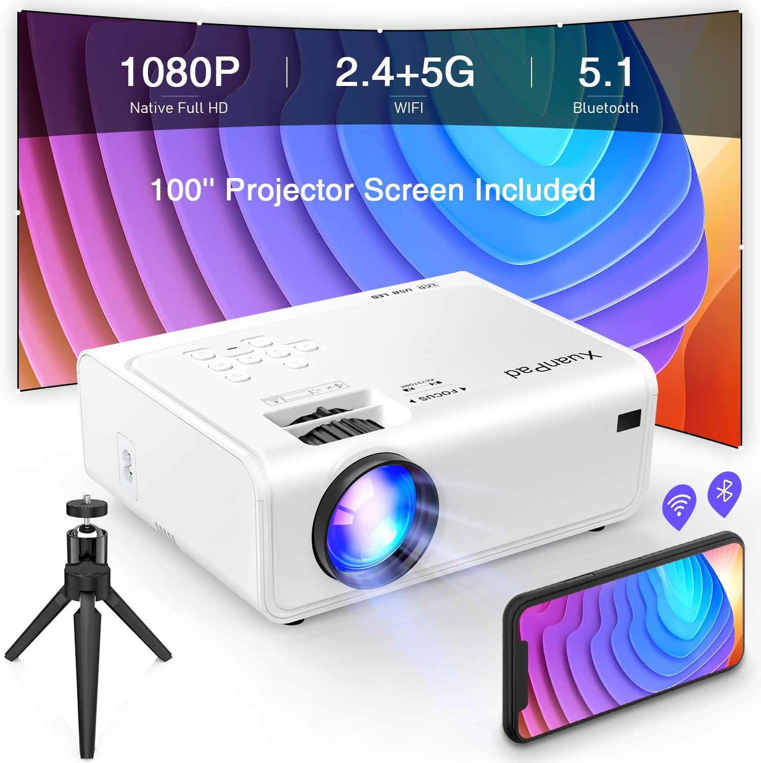 XuanPad Projector, 2024 Upgraded Mini Projector, Portable Video Projector HD 1080P Supported, 14000L Home Projector, Compatible with TV Stick, HDMI, USB, AV, Laptop, iPhone, Android Smartphone - Amazing Gadgets Outlet