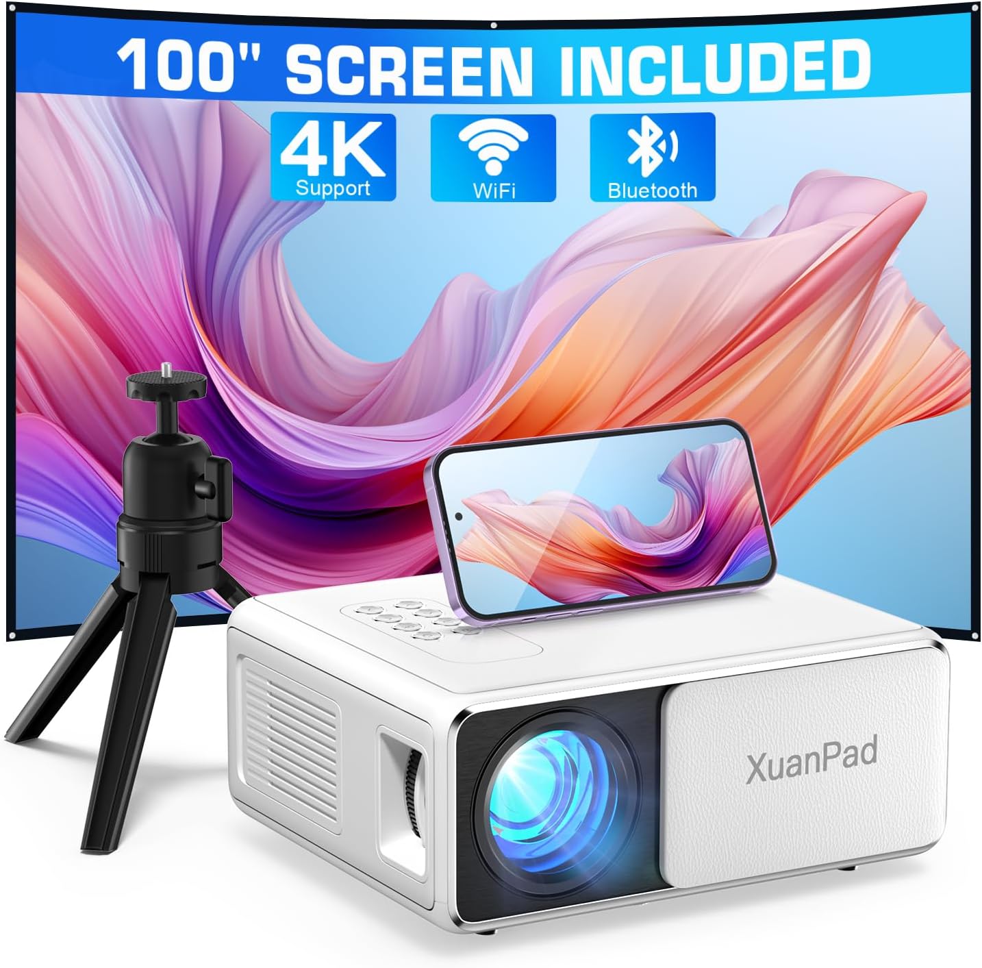 XuanPad Projector, 2024 Upgraded Mini Projector, Portable Video Projector HD 1080P Supported, 14000L Home Projector, Compatible with TV Stick, HDMI, USB, AV, Laptop, iPhone, Android Smartphone - Amazing Gadgets Outlet