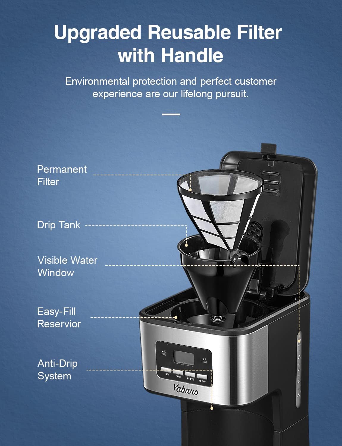 Yabano Coffee Maker, Filter Coffee Machine with Timer, 1.5L Programmable Drip Coffee Maker, 40min Keep Warm & Anti - Drip System, Reusable Filter, Fast Brewing Technology, 900W - Amazing Gadgets Outlet