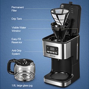 Yabano Coffee Maker, Filter Coffee Machine with Timer, 1.5L Programmable Drip Coffee Maker, 40min Keep Warm & Anti - Drip System, Reusable Filter, Fast Brewing Technology, 900W - Amazing Gadgets Outlet