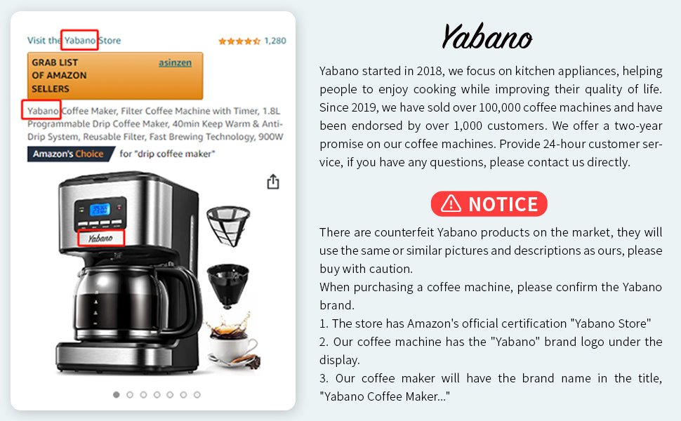 Yabano Coffee Maker, Filter Coffee Machine with Timer, 1.5L Programmable Drip Coffee Maker, 40min Keep Warm & Anti - Drip System, Reusable Filter, Fast Brewing Technology, 900W - Amazing Gadgets Outlet
