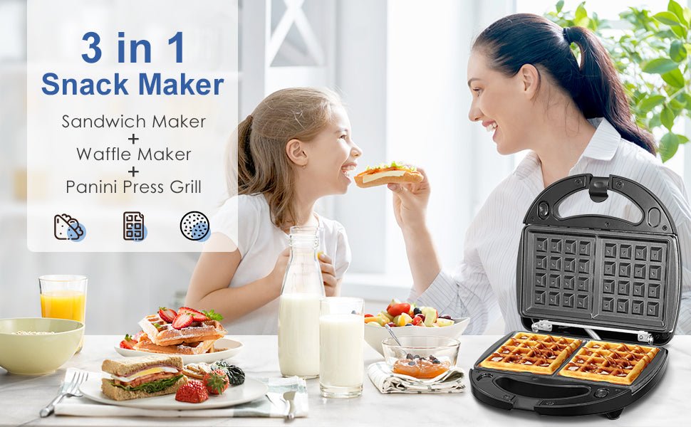 Yabano Sandwiches Toaster 3 in 1 Toastie Makers Waffle Maker Machine & Panini Maker Grill with Detachable Non - Stick Plates, LED Indicator Lights, Cool Touch Handle, Dishwasher Safe, 800W - Amazing Gadgets Outlet