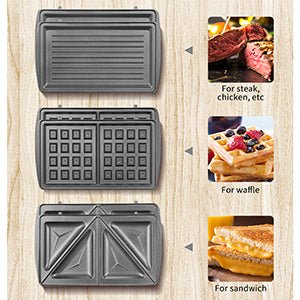 Yabano Sandwiches Toaster 3 in 1 Toastie Makers Waffle Maker Machine & Panini Maker Grill with Detachable Non - Stick Plates, LED Indicator Lights, Cool Touch Handle, Dishwasher Safe, 800W - Amazing Gadgets Outlet