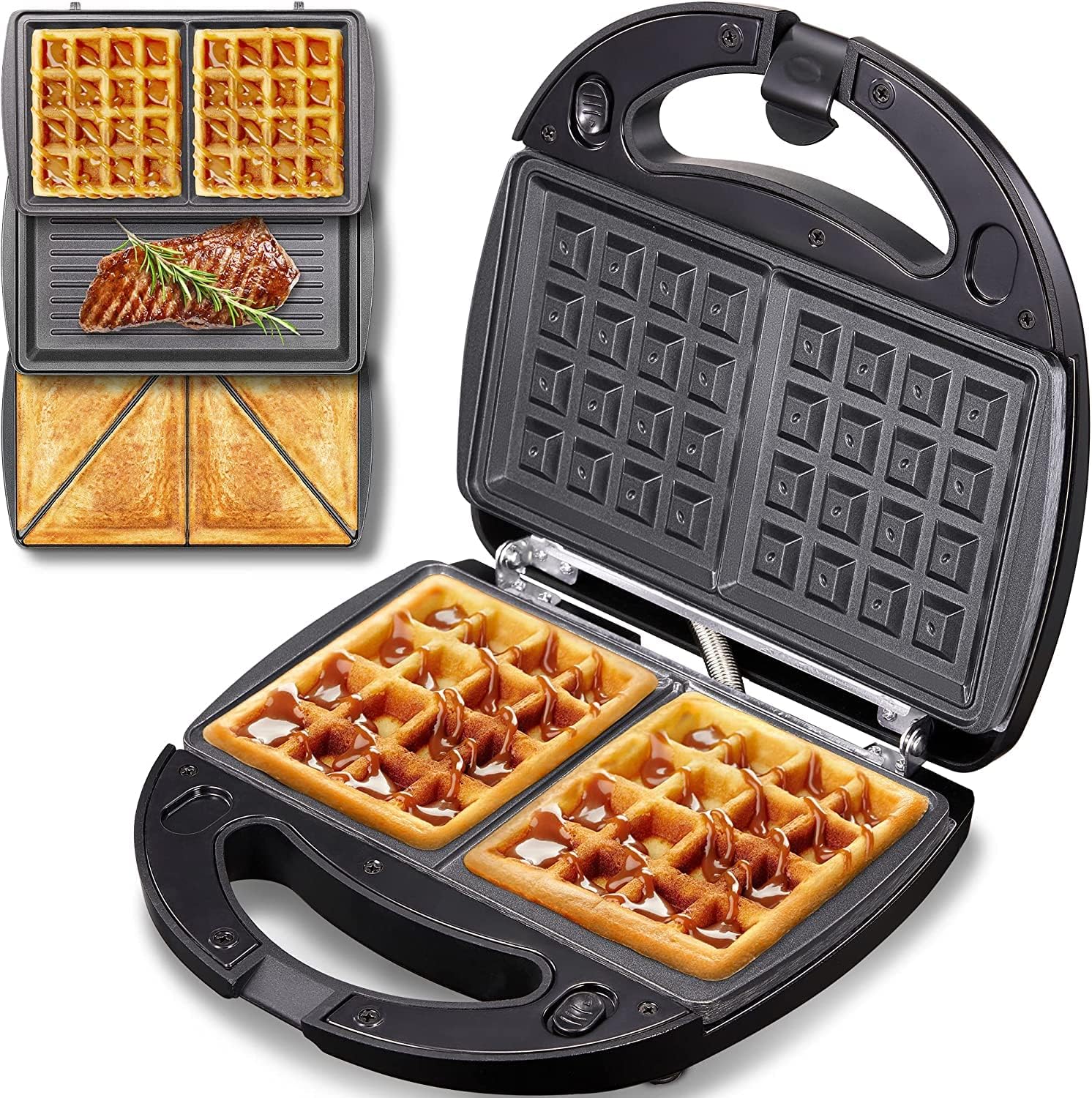 Yabano Sandwiches Toaster 3 in 1 Toastie Makers Waffle Maker Machine & Panini Maker Grill with Detachable Non - Stick Plates, LED Indicator Lights, Cool Touch Handle, Dishwasher Safe, 800W - Amazing Gadgets Outlet