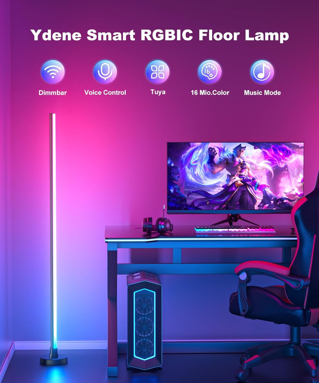 Ydene Smart LED Floor Lamp RGB Corner Light Mood Lighting with Alexa Google Assistant WiFi APP Colour Changing Standing Lamp with Tuya Music DIY Mode for Living Room Bedroom Gaming Room Decoration - Amazing Gadgets Outlet