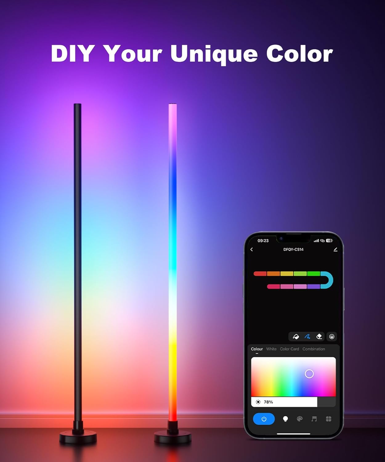 Ydene Smart LED Floor Lamp RGB Corner Light Mood Lighting with Alexa Google Assistant WiFi APP Colour Changing Standing Lamp with Tuya Music DIY Mode for Living Room Bedroom Gaming Room Decoration - Amazing Gadgets Outlet