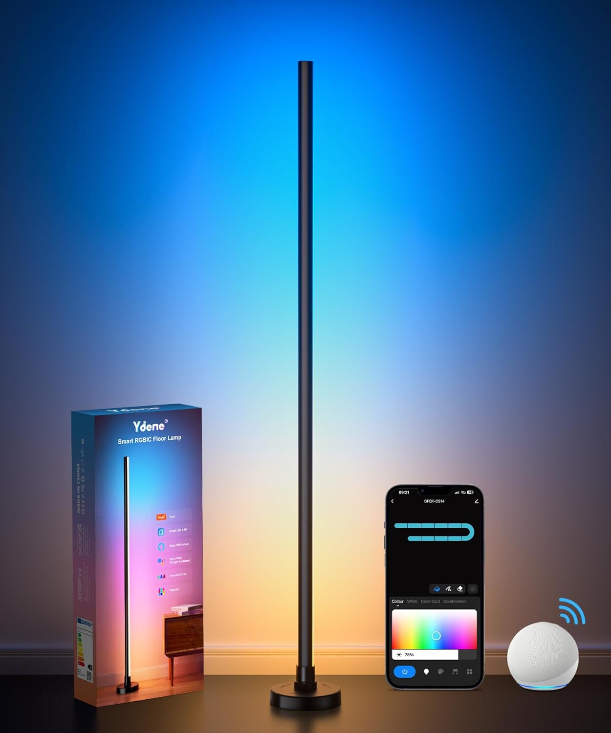 Ydene Smart LED Floor Lamp RGB Corner Light Mood Lighting with Alexa Google Assistant WiFi APP Colour Changing Standing Lamp with Tuya Music DIY Mode for Living Room Bedroom Gaming Room Decoration - Amazing Gadgets Outlet