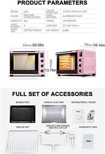 YDYORHHL Smart Oven Mini,Electric Oven 40L Household Automatic Oven Led Display Temperature Adjustment Convection Countertop Toaster Oven (Green) (Pink) Aesthetic and practical happy gift - Amazing Gadgets Outlet