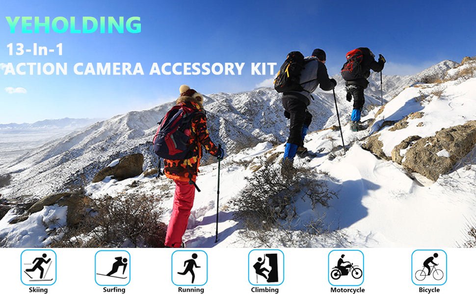 YEHOLDING 13 - In - 1 Accessories for Gopro,Action Camera Accessory Kit Compatible with GoPro Hero 12 11 10 9 8 Max 7 6 5 4 Black SJ4000and Other Sports Cameras - Amazing Gadgets Outlet