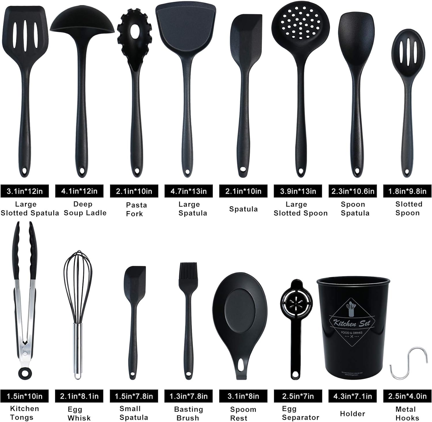 YFCXKPLP Kitchen Utensils Set - 25pcs Silicone Cooking Utensils Set, Silicone Kitchen Utensils, Cooking Tools Turner Tongs Nonstick Spatula Spoon for Nonstick Heat Resistant Cookware (Black) - Amazing Gadgets Outlet