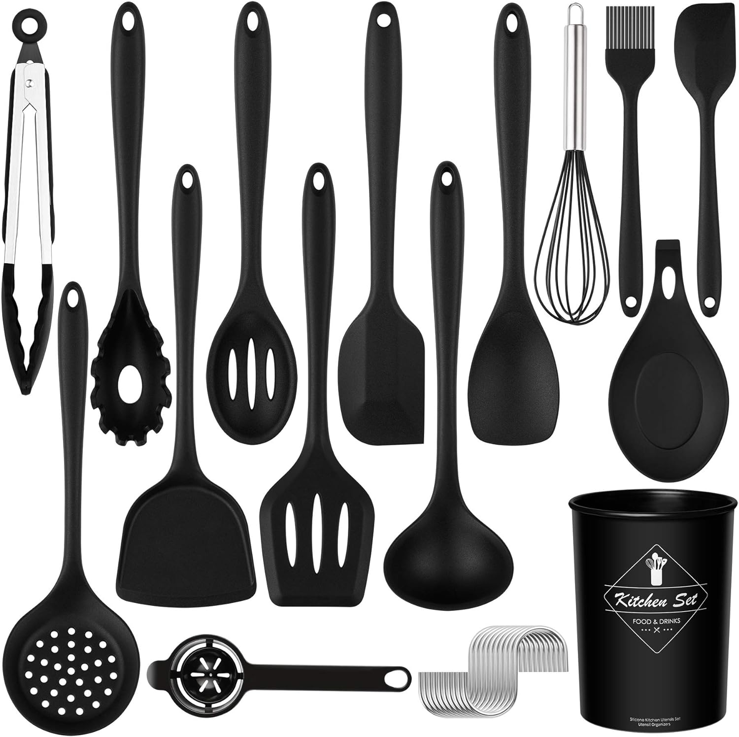 YFCXKPLP Kitchen Utensils Set - 25pcs Silicone Cooking Utensils Set, Silicone Kitchen Utensils, Cooking Tools Turner Tongs Nonstick Spatula Spoon for Nonstick Heat Resistant Cookware (Black) - Amazing Gadgets Outlet