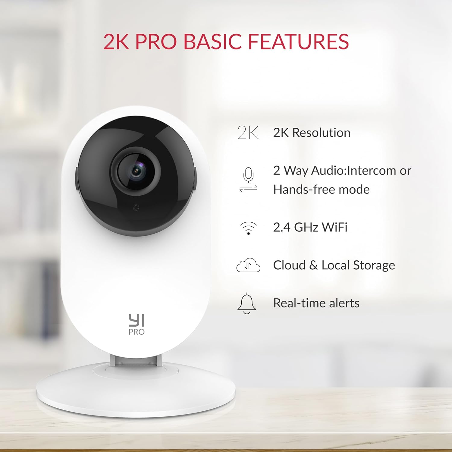 YI Pro Home Camera 2K, 2.4GHz Wifi Home Indoor Smart Security Camera, Night vision, Home, Pet, Baby monitor, Motion Detection, Cloud & SD Storage, 2 - Way Audio, Alexa Enabled - Amazing Gadgets Outlet