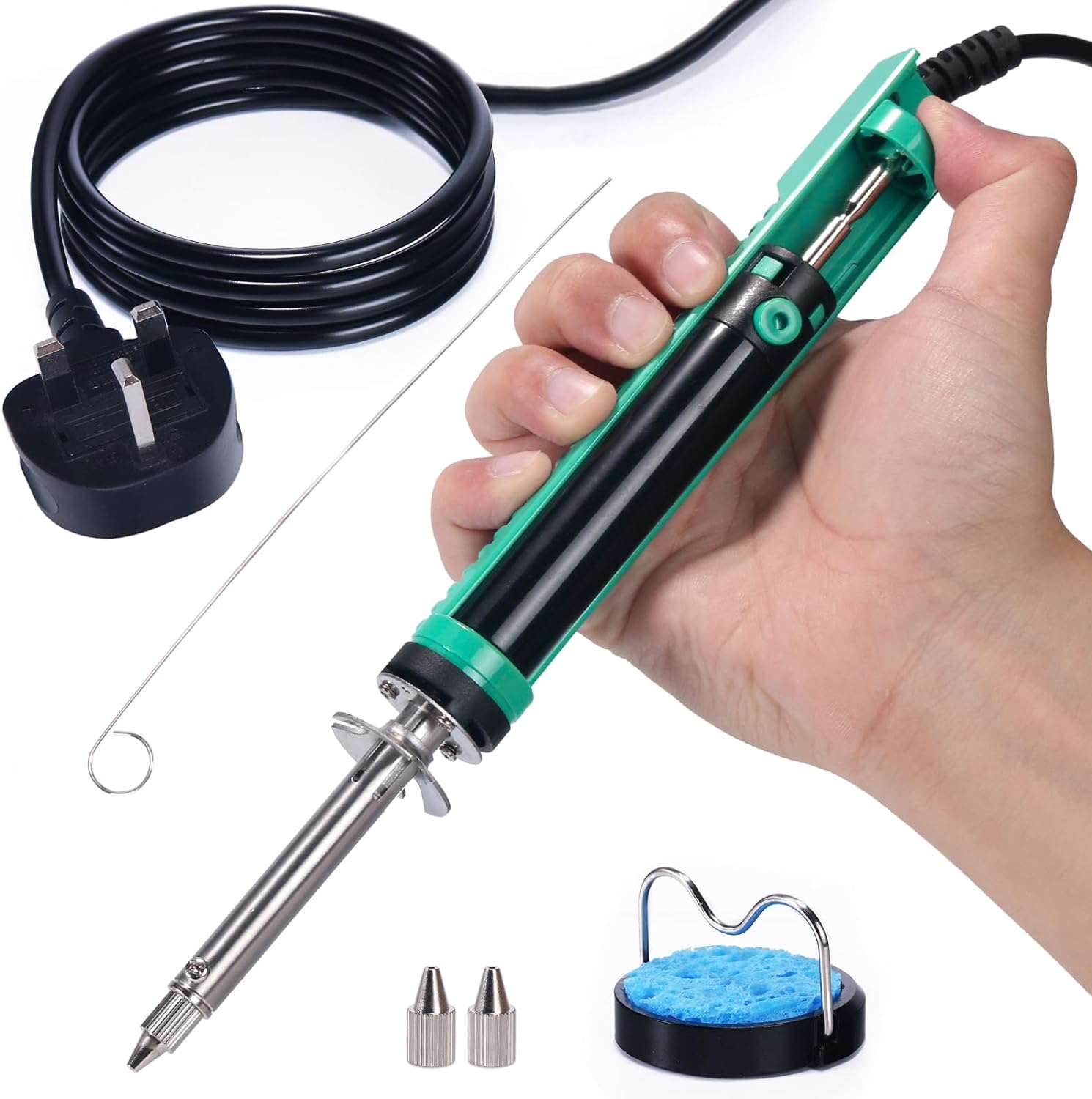 YIHUA 929D - V Electric Vacuum Desoldering Iron Soldering Iron Kit Solder Sucker Desoldering Pump with Shorter Charging Handle and Desoldering Nozzles 1.0mm 1.2mm for Through - Hole Desoldering(UK Plug) - Amazing Gadgets Outlet