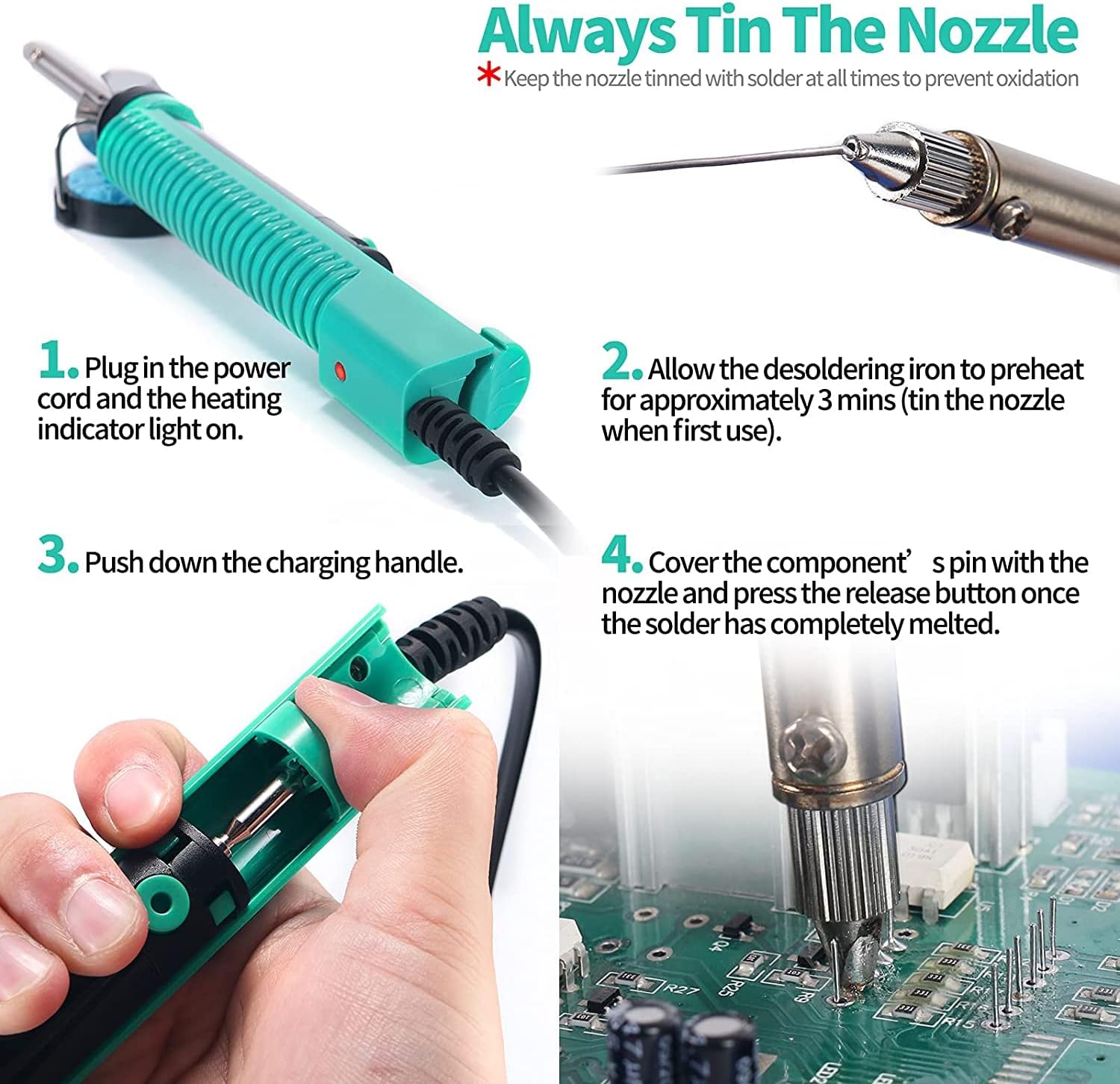 YIHUA 929D - V Electric Vacuum Desoldering Iron Soldering Iron Kit Solder Sucker Desoldering Pump with Shorter Charging Handle and Desoldering Nozzles 1.0mm 1.2mm for Through - Hole Desoldering(UK Plug) - Amazing Gadgets Outlet