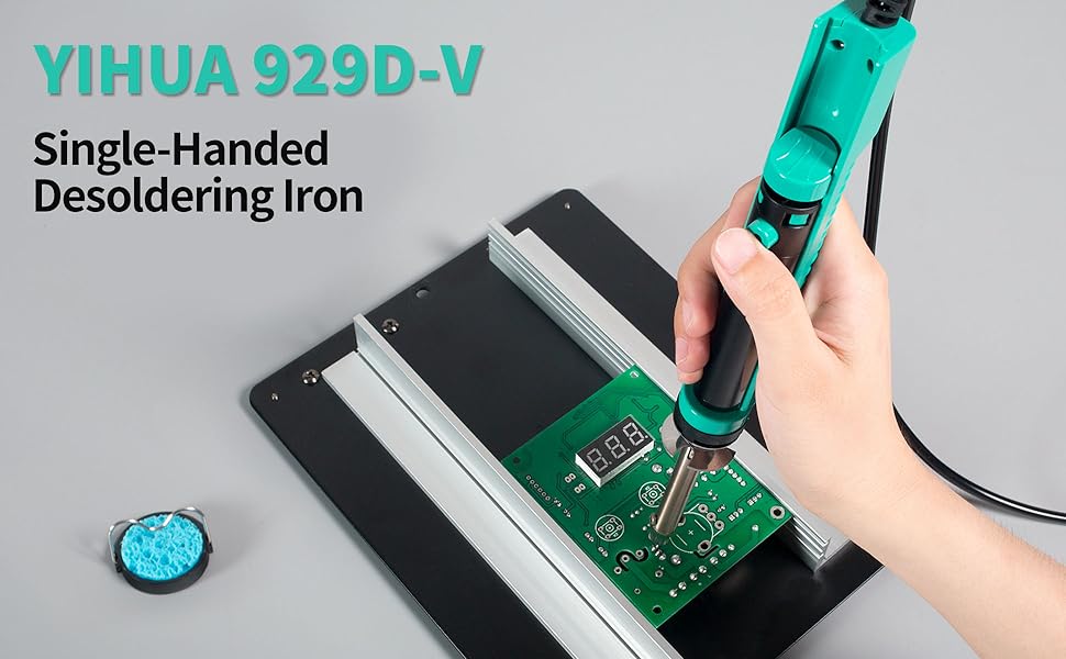 YIHUA 929D - V Electric Vacuum Desoldering Iron Soldering Iron Kit Solder Sucker Desoldering Pump with Shorter Charging Handle and Desoldering Nozzles 1.0mm 1.2mm for Through - Hole Desoldering(UK Plug) - Amazing Gadgets Outlet