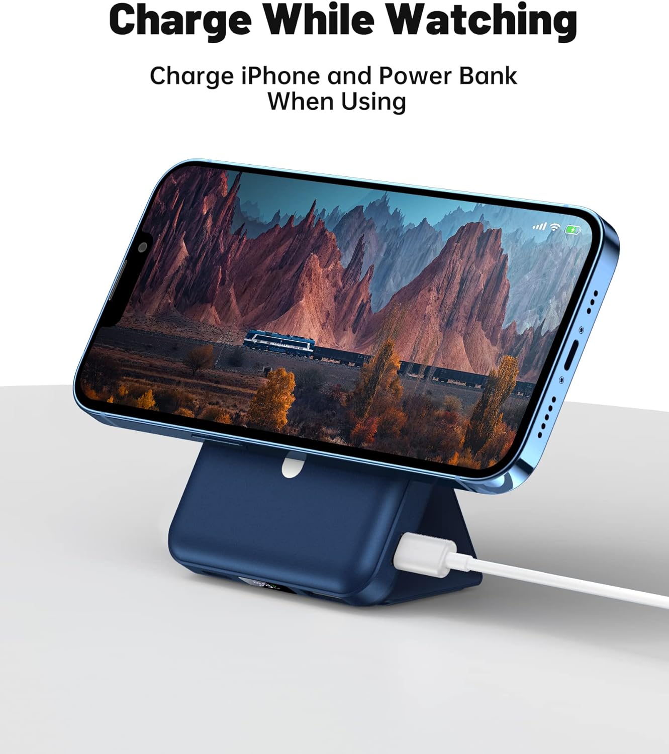 Yiisonger Magnetic Wireless Power Bank 10000mAh, Foldable Small Wireless Portable Charger, Battery Pack with Stand Fast Charging USB - C for iPhone 15/14/13/12/Pro/Max (Blue) - Amazing Gadgets Outlet