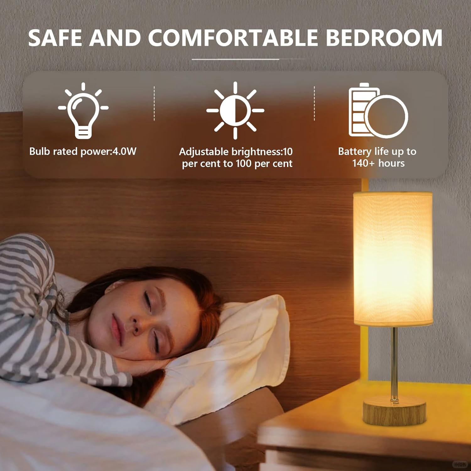 YOIZO Cordless Table Lamp - Rechargeable 5000mAh Battery Touch Control Bedside Lamp with Brightness Memory Function, Portable Stepless Dimmable Desk Lamp for Home, Bedroom, Indoor & Outdoor - Wood - Amazing Gadgets Outlet