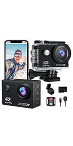 Yolansin 4K30FPS Action Camera with 64GB SD Card, Pre - recording 20MP Underwater Camera, 131FT Waterproof Cameras,2.4G Remote Control 170°Sports Camera, 2 Batteries Helmet Accessories Kit - Amazing Gadgets Outlet