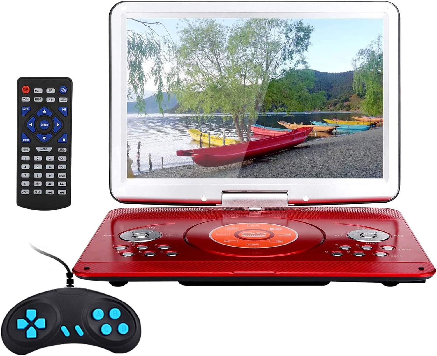 YOOHOO 16.9'' Portable DVD Player with 14.1'' Large Swivel Screen, DVD Player Portable with 6Hrs Rechargeable Battery,Mobile DVD Player for Kids,Sync TV, Support USB SD Card with Car Charger(Blue) - Amazing Gadgets Outlet