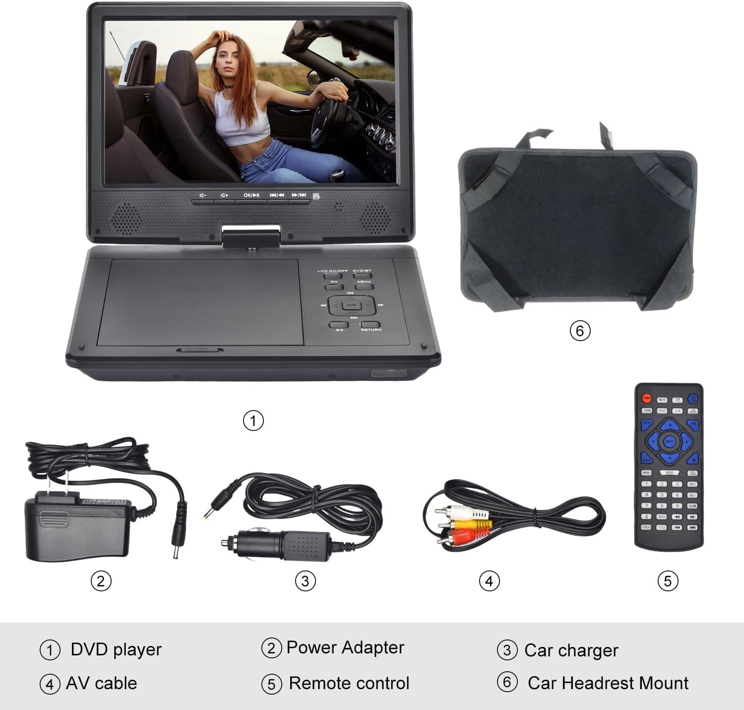 YOOHOO12.5"Bluetooth Portable DVD Player with 10.5" Swivel Screen Car for kids，Supports Rechargeable Battery, All - Region free, Earphone/TF Card/Direct Play All Formats MKV/MP4/WAV/RMVB/MP3/CD - Amazing Gadgets Outlet