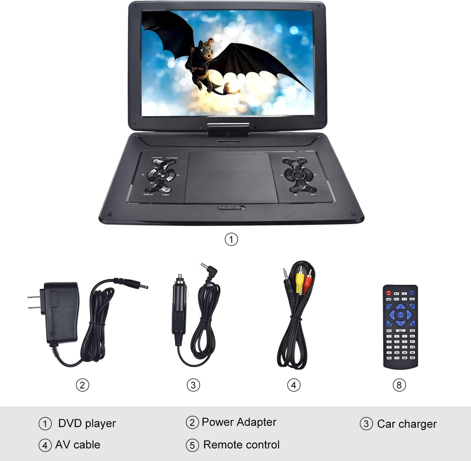 YOOHOO17.9" Portable DVD Player with15.6" Large HD Swivel Screen,Built - in Rechargeable Battery, Supports All - Region, multi region,car dvd players for kids,Earphone/SD Card/USB/AV - in/AV - out - Amazing Gadgets Outlet