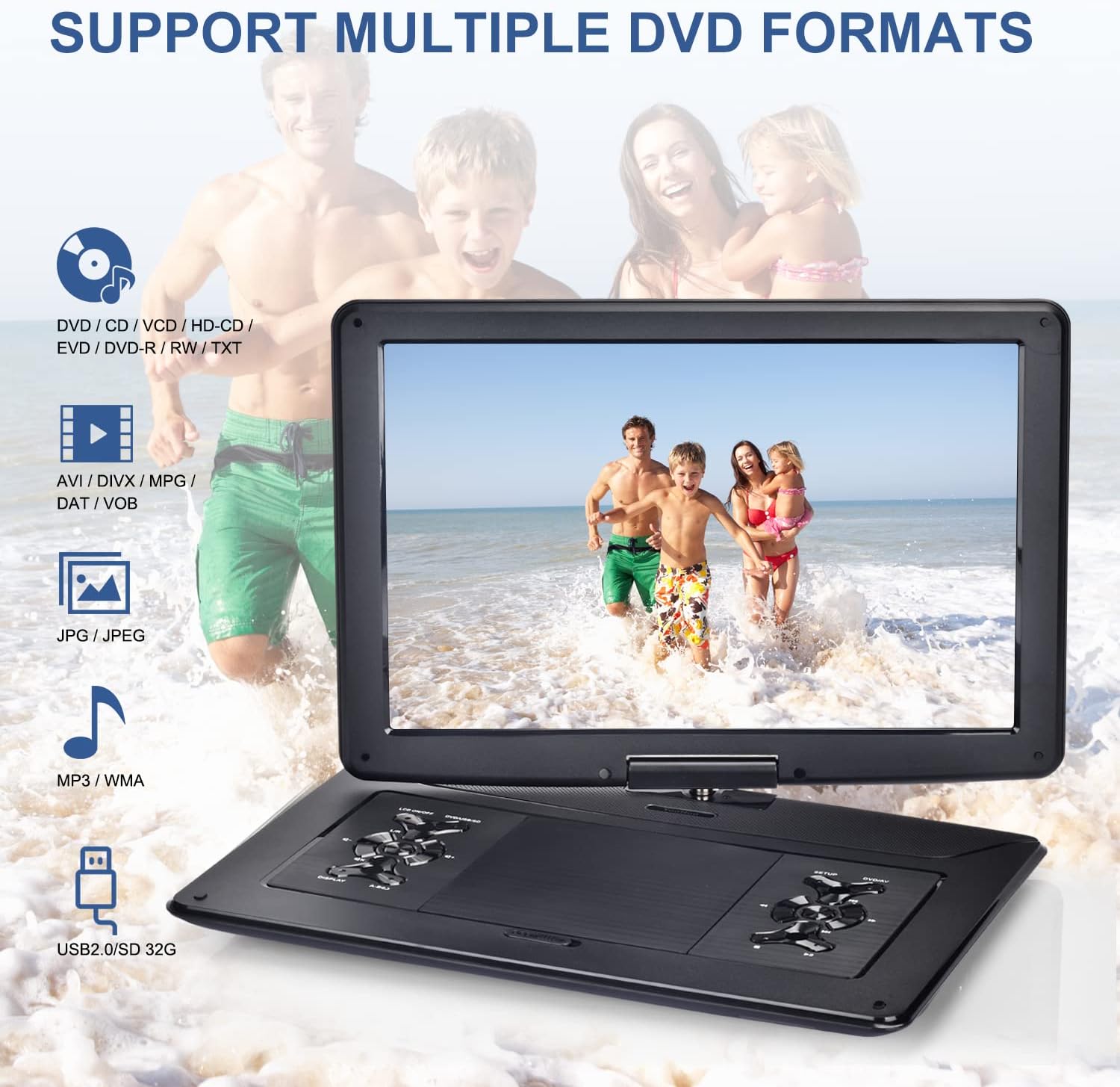 YOOHOO17.9" Portable DVD Player with15.6" Large HD Swivel Screen,Built - in Rechargeable Battery, Supports All - Region, multi region,car dvd players for kids,Earphone/SD Card/USB/AV - in/AV - out - Amazing Gadgets Outlet