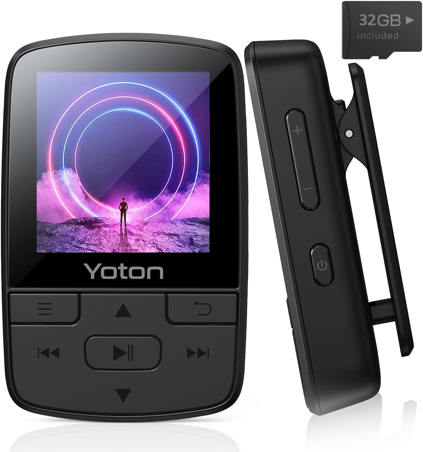 YOTON MP3 Player with Bluetooth 5.2, 32GB Large Storage, Mini HiFi - Music Player with Sports Clip, Independent Volume Botton, FM Radio, Earphones included - Amazing Gadgets Outlet