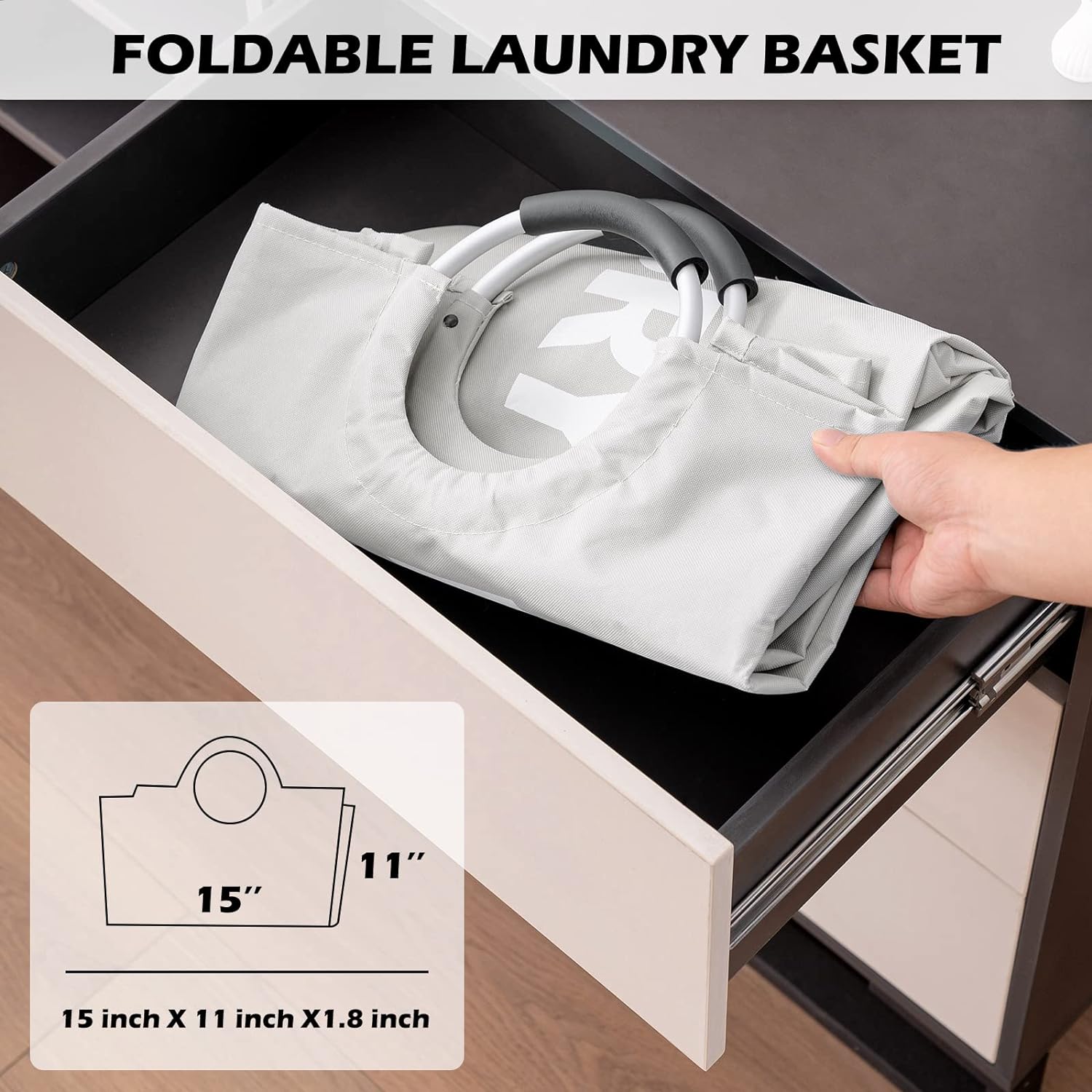 YOUDENOVA Laundry Basket Bag Collapsible 82L Washing Basket Fabric Foldable Large Laundry Hamper for Bedroom Light Grey - Amazing Gadgets Outlet