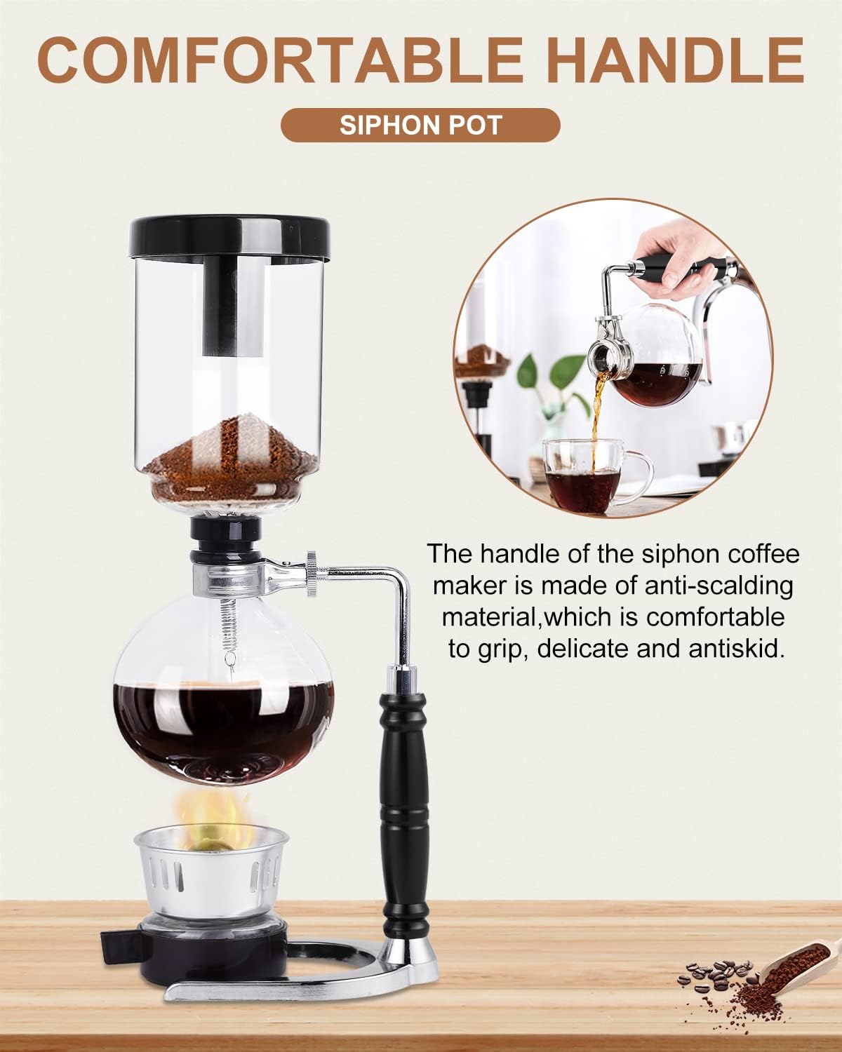 YUCHENGTECH Siphon Coffee Maker 5 Cup Syphon Coffee Maker 600ML Glass Siphon Vacuum Coffee Maker Tabletop Glass Siphon Pot Syphon Vacuum Pot Coffee Maker with Alcohol Burner - Amazing Gadgets Outlet