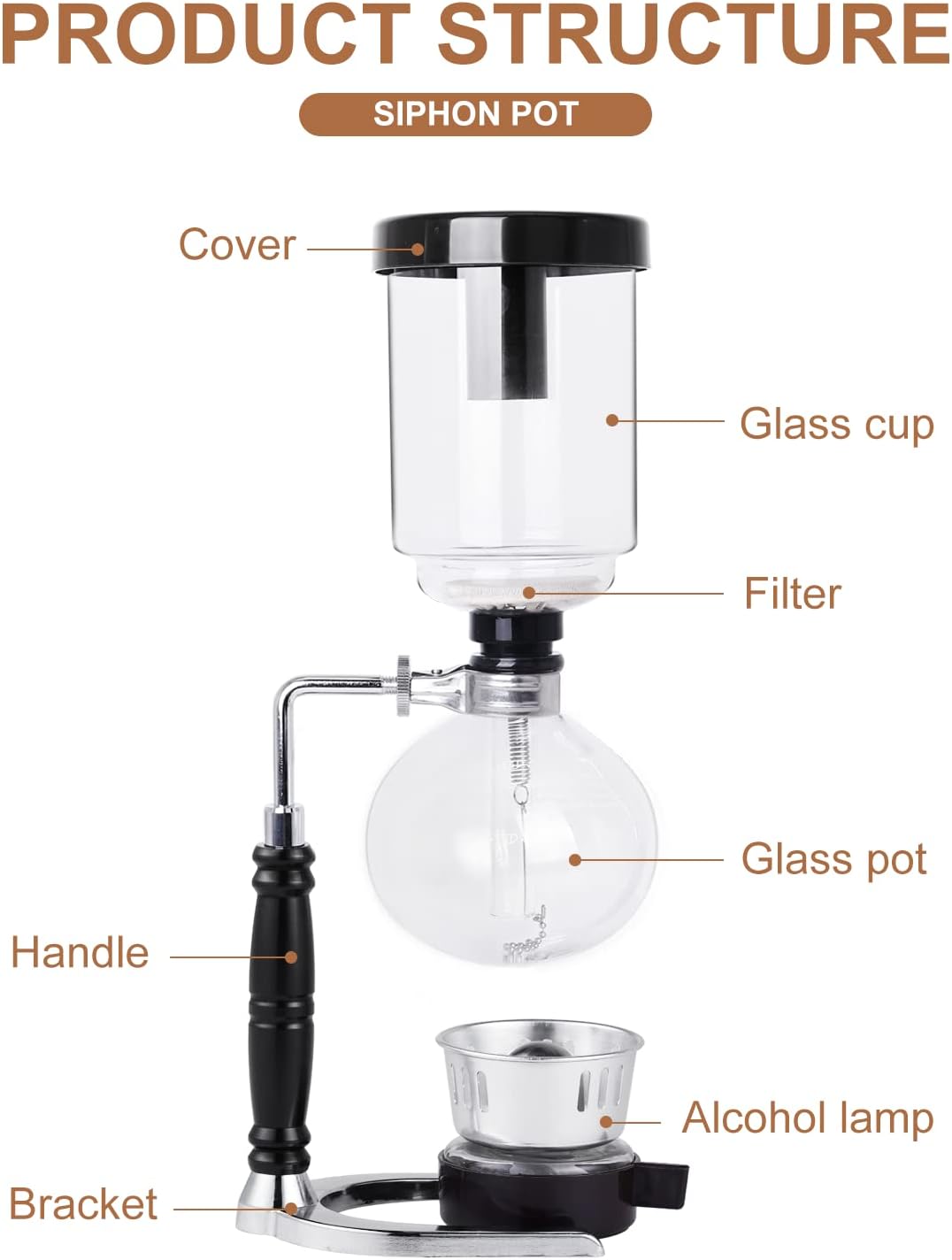 YUCHENGTECH Siphon Coffee Maker 5 Cup Syphon Coffee Maker 600ML Glass Siphon Vacuum Coffee Maker Tabletop Glass Siphon Pot Syphon Vacuum Pot Coffee Maker with Alcohol Burner - Amazing Gadgets Outlet