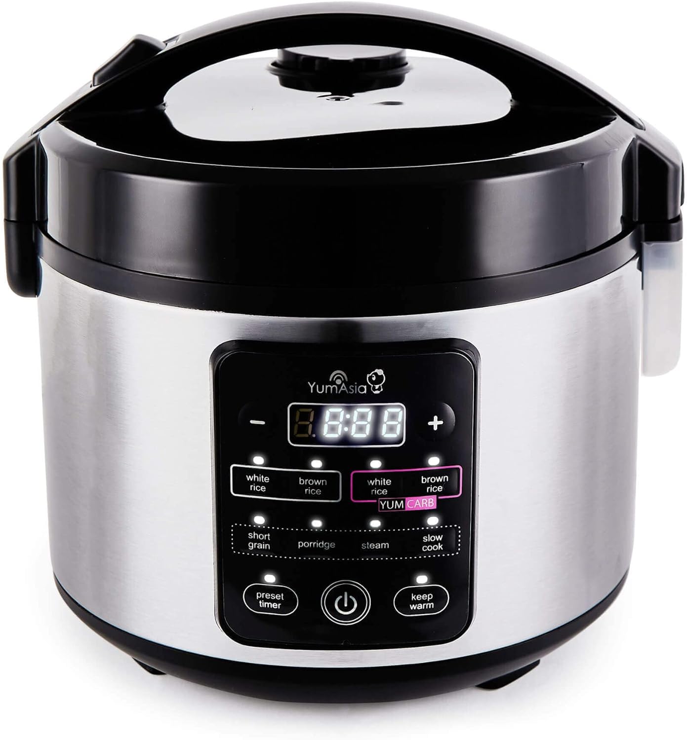 Yum Asia Kumo YumCarb Rice Cooker with Ceramic Bowl and Advanced Fuzzy Logic, (5.5 cup, 1 litre), 5 Rice Cooking Functions, 3 Multicooker Functions, 220 - 240V UK/EU Power (Dark Stainless Steel) - Amazing Gadgets Outlet