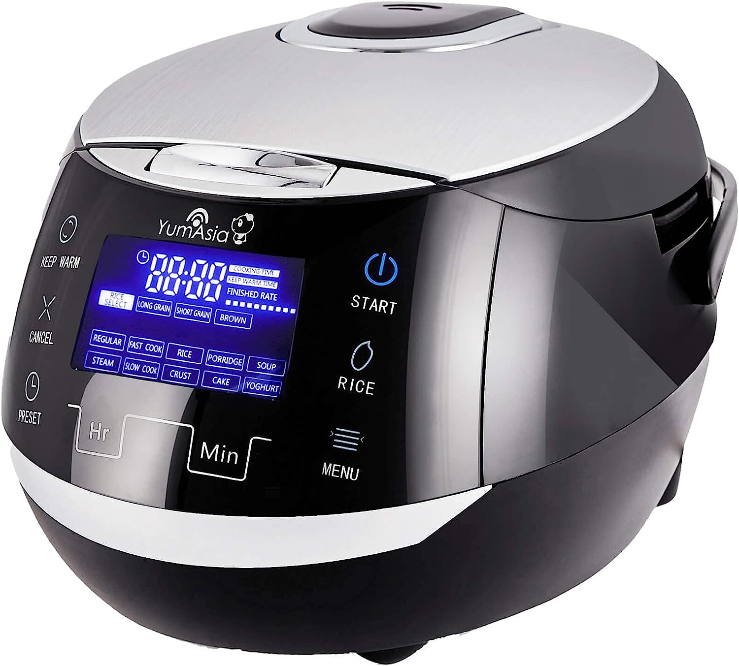 Yum Asia Sakura Rice Cooker with Ceramic Bowl and Advanced Fuzzy Logic (8 Cup, 1.5 Litre) 6 Rice Cook Functions, 6 Multicook Functions, Motouch LED Display, 220 - 240V UK/EU Power (Black and Silver) - Amazing Gadgets Outlet