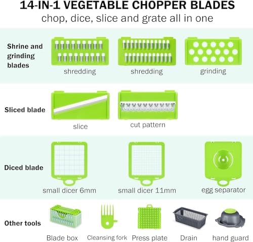 Z - TIISON Vegetable Chopper, Multifunctional Kitchen Mandoline Vegetable Slicer, Food Chopper, Mini Manual Julienne Grater Cutter for Onion Veg Garlic Carrot Potato Tomato Fruit Salad (Grey+Green) - Amazing Gadgets Outlet