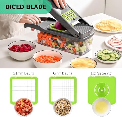 Z - TIISON Vegetable Chopper, Multifunctional Kitchen Mandoline Vegetable Slicer, Food Chopper, Mini Manual Julienne Grater Cutter for Onion Veg Garlic Carrot Potato Tomato Fruit Salad (Grey+Green) - Amazing Gadgets Outlet