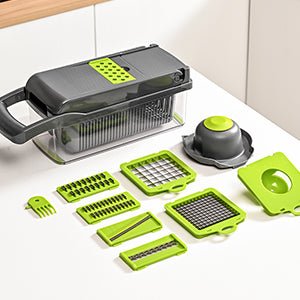 Z - TIISON Vegetable Chopper, Multifunctional Kitchen Mandoline Vegetable Slicer, Food Chopper, Mini Manual Julienne Grater Cutter for Onion Veg Garlic Carrot Potato Tomato Fruit Salad (Grey+Green) - Amazing Gadgets Outlet