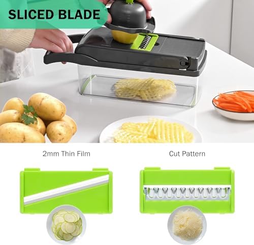 Z - TIISON Vegetable Chopper, Multifunctional Kitchen Mandoline Vegetable Slicer, Food Chopper, Mini Manual Julienne Grater Cutter for Onion Veg Garlic Carrot Potato Tomato Fruit Salad (Grey+Green) - Amazing Gadgets Outlet