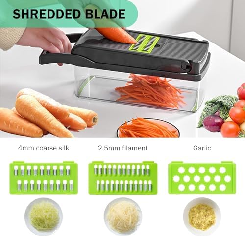 Z - TIISON Vegetable Chopper, Multifunctional Kitchen Mandoline Vegetable Slicer, Food Chopper, Mini Manual Julienne Grater Cutter for Onion Veg Garlic Carrot Potato Tomato Fruit Salad (Grey+Green) - Amazing Gadgets Outlet