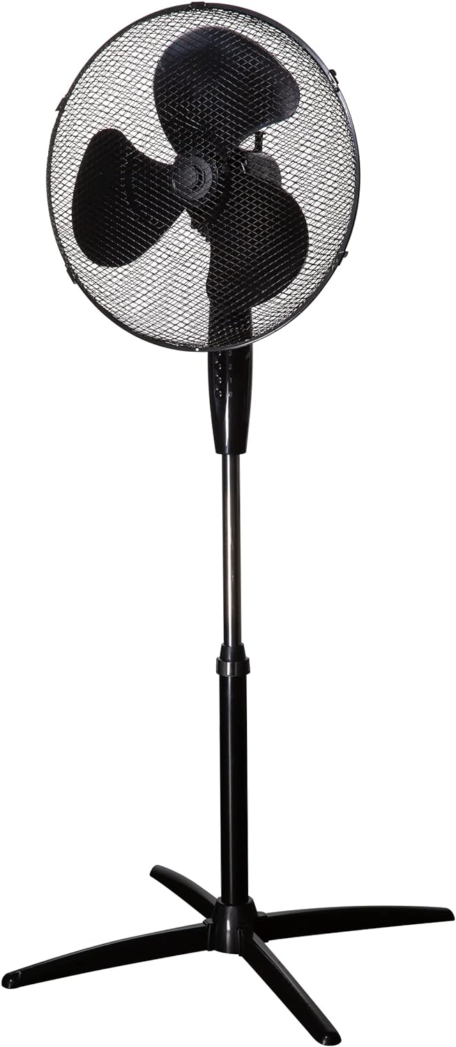 Zanussi 16" Inch, Lightweight, Pedestal Fan, 3 Speeds, Wide - Angled Oscillation, Powerful Airflow, Adjustable Height, Black - ZNPPF1621B - Amazing Gadgets Outlet