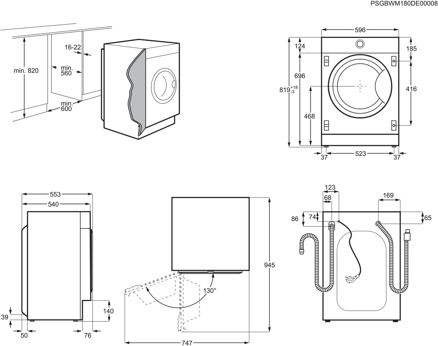 Zanussi 7kg 1200rpm Integrated Washing Machine - White - Amazing Gadgets Outlet