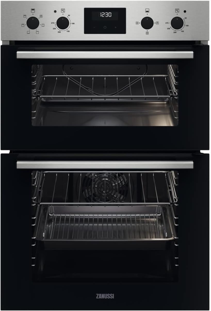 Zanussi Series 20 Electric Built In Double Oven ZKHNL3X1, 66 L Capacity, 59,4 cm, Fan Controlled Defrosting, Self - Cleaning With Clean Enamel, LED display, Stainless Steel - Amazing Gadgets Outlet