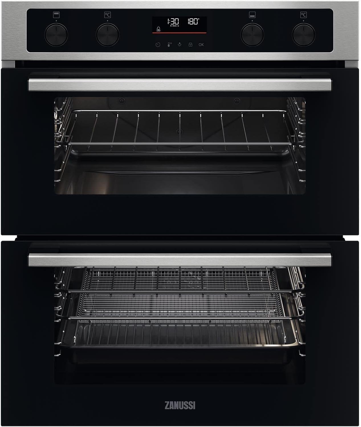 Zanussi Series 40 AirFry Built Under Double Oven ZPCNA7XN, 45L Capacity, 59.4 cm, Fan Controlled Defrosting, Catalytic Cleaning, LED Display, Stainless Steel - Amazing Gadgets Outlet