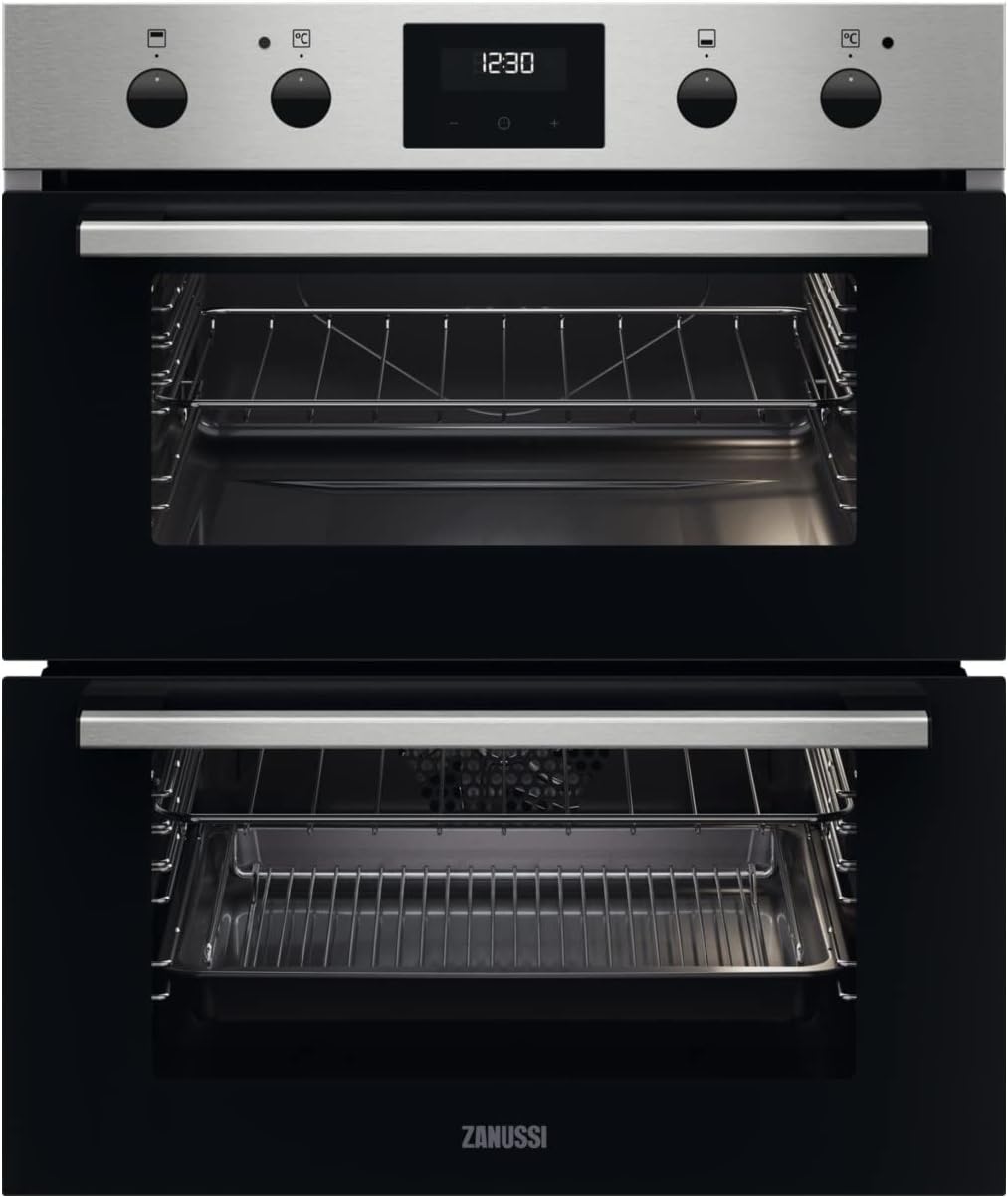 Zanussi SurroundCook Built In Double Oven ZPHNL3X1, 45L Capacity, 59.4 cm, Self Cleaning With Clean Enamel, Fan Controlled Defrosting, LED Display, Antifingerprint Coating, Stainless Steel - Amazing Gadgets Outlet