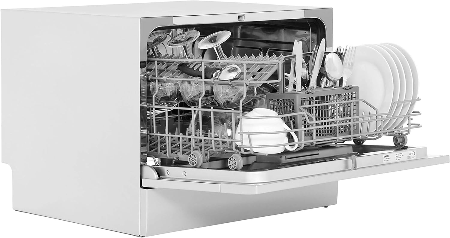 Zanussi ZDM17301SA Freestanding Counter Top Dishwasher, Compact Dishwasher, 55 cm Width, 6 Place Settings, 6 Programmes, Residual Drying, 52dB, Silver [Energy Class F] - Amazing Gadgets Outlet