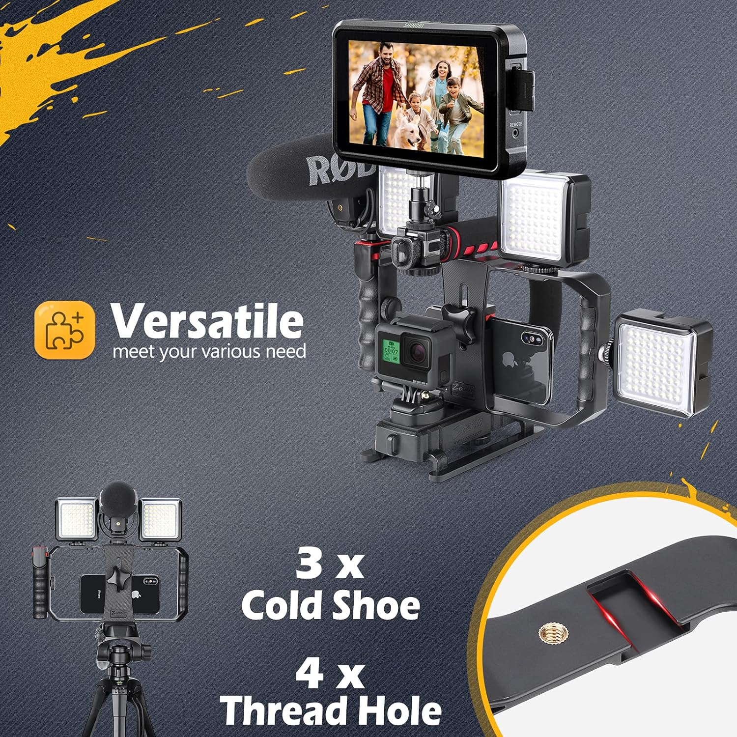 Zeadio Video Action Handheld Stabilizer with Smartphone Video Rig for all Camera Action camera Camcorder and all Smartphones - Amazing Gadgets Outlet