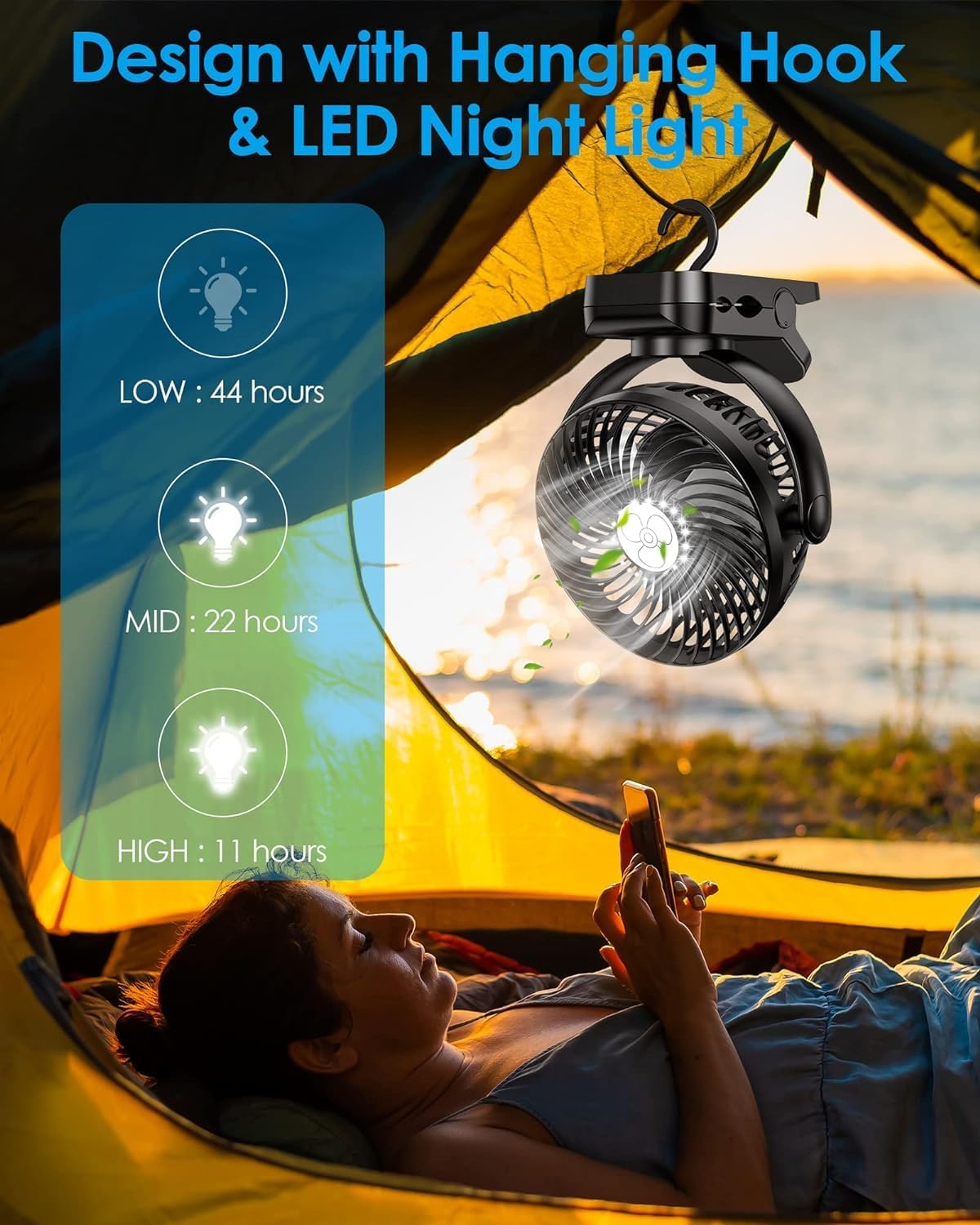 ZEBRE 5000mAh Desk Fan, USB Rechargeable Fan, 3 in 1 Table Fans with Hook, 3 - Speed Stroller fan 360° Rotation Pram Fan with LED Lights, Strong Airflow Travel Camping Fan for Home Office Outdoor - Amazing Gadgets Outlet