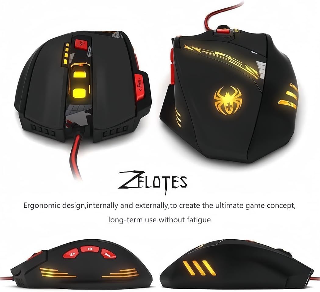 zelotes T90 Gaming Mouse 9200 DPI, 8 Programmable Buttons Multi - Modes LED lights USB Gaming Mice, Weight Tuning for Laptop, Desktop, PC, Macbook - Black - Amazing Gadgets Outlet