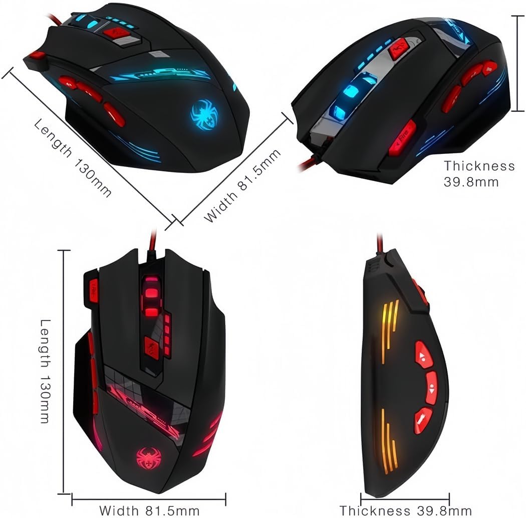 zelotes T90 Gaming Mouse 9200 DPI, 8 Programmable Buttons Multi - Modes LED lights USB Gaming Mice, Weight Tuning for Laptop, Desktop, PC, Macbook - Black - Amazing Gadgets Outlet