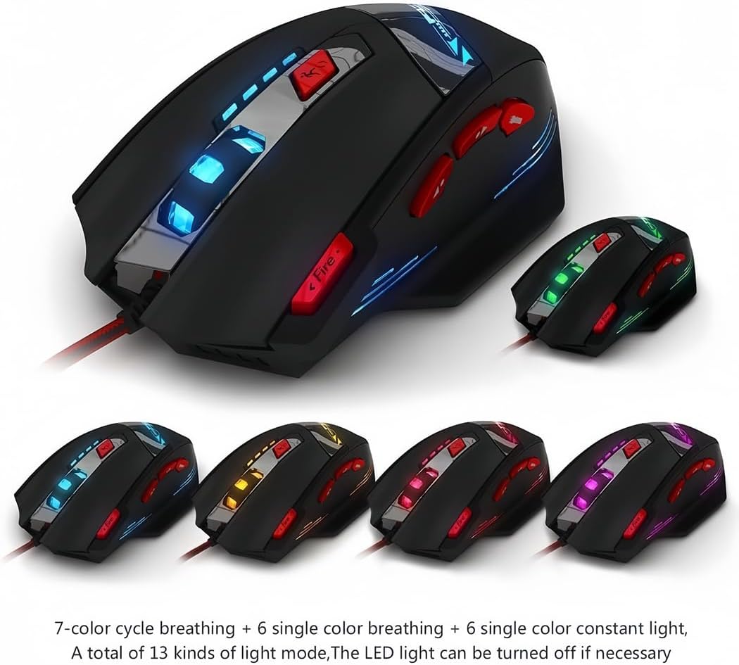 zelotes T90 Gaming Mouse 9200 DPI, 8 Programmable Buttons Multi - Modes LED lights USB Gaming Mice, Weight Tuning for Laptop, Desktop, PC, Macbook - Black - Amazing Gadgets Outlet